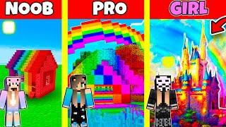 Minecraft Battle RAINBOW SPECTRITE HOUSE BUILD CHALLENGE - NOOB vs PRO vs GIRL  Animation