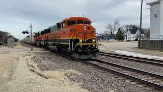 Short BNSF manifest train 40+ cars rolling thru Shabbona IL.