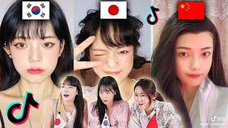 TikTok Korean vs Japanese vs Chinese Make Up Challenge Reaction