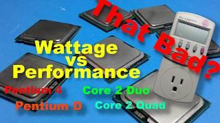 Wattage vs Performance for Pentium 4 Pentium D C2D Core 2 Quad