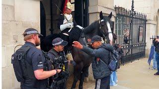 LEAVE or BE ARRESTED - DRUNK Man Warned by Police for Antagonising Kings Guard and Horse.