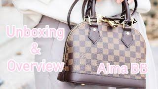 LOUIS VUITTON ALMA BB UNBOXING   DAMIER EBENE PRINT  First Impression + overview 