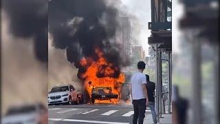 School bus cars destroyed by fire in Queens