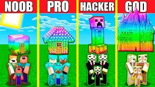Minecraft Battle RAINBOW SPECTRITE HOUSE BUILD CHALLENGE - NOOB vs PRO vs HACKER vs GOD  Animation