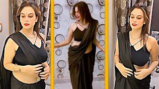 Black Backless Blouse With Black Plain Chiffon Saree  Deep Neck Blouse Designs #saree