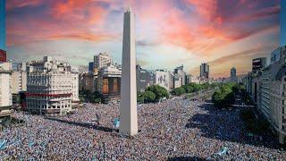 Festejos en el Obelisco Argentina mundial 2022 drone. Argentina campeon del mundo