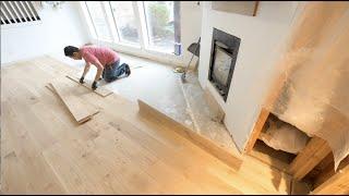 Wide plank solid white oak flooring.