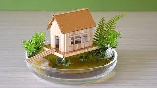 Mini house in water  Making a incredible cardboard house in a resin pond