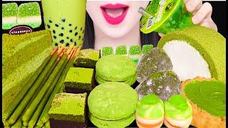 ASMR GREEN TEA *BUBBLE TEA STARBUCKS CAKE BROWNIES ROLL CAKE 녹차 버블티 스타벅스 케이크 먹방 JANE ASMR 제인