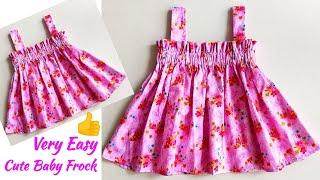 Very Easy Baby Frock Cutting and stitching with Elastic Yoke  Baby Frock