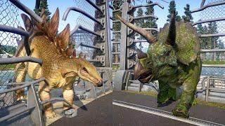 TRICERATOPSSTEGOSAURUS BREAKOUT VS INDOMINUS REXT-REXACROCANTHOSAURUSGIGANOTOSAURUS JURASSIC 4K