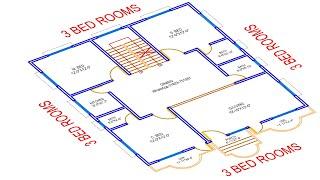 HOUSE PLAN DESIGN  EP 265  1300 SQUARE FEET 3BHK  3 BEDROOMS HOUSE PLAN  LAYOUT PLAN