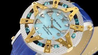 Xoskeleton 41mm Womens Superlative Star LE Blue MOP Blue Paraiba Topaz Accented Leather Strap Watch