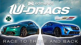 U-DRAG RACE Cadillac CT5-V Blackwing vs. Alfa Romeo Giulia Quadrifoglio  Quarter Mile & More