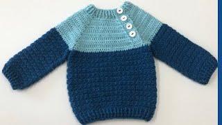 كروشيه بلوفر ولادي من شهر الى ٤ سنينcrochet pullover sweater for baby