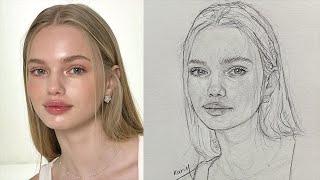 Learn to draw a beautiful girls face step by step using the Loomis method