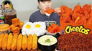 ASMR MUKBANG 직접 만든 치토스 양념 치킨먹방 치즈스틱 짜파게티 레시피 FRIED CHICKEN AND BLACK BEAN NOODLES EATING SOUND