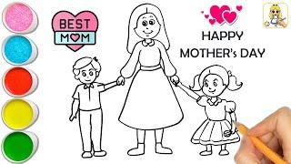 Happy Mothers Day Drawing  Family Drawing  Mothers Day Card  Mother Daughter and Son Drawing