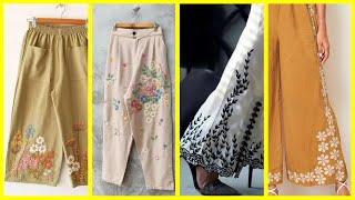 Hand embroidered trouser design 2023  hand embroidery on plazo loose trousers bottoms