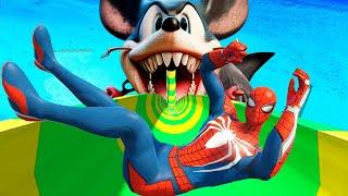 GTA 5 MICKEY MOUSE SHARK  Spiderman vs Mickey Mouse on WATER SLIDES  WATER RAGDOLLS