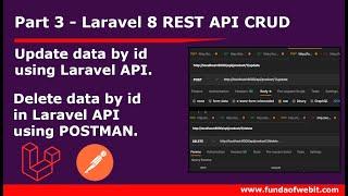 Laravel 8 REST API CRUD-3 Update data using API  Delete data using API in Laravel & Postman