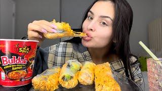 2X SPICY NOODLE. SPRING ROLLS MUKBANG