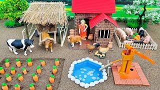 DIY making mini Farm Diorama with House for Cow Pig - Mini Hand Pump Supply Water for Animal