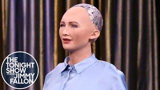 Tonight Showbotics Jimmy Meets Sophia the Human-Like Robot
