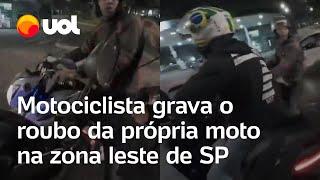 Motociclista com câmera no capacete grava o roubo da própria moto na zona leste de São Paulo vídeo