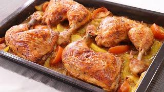 Roasted Baked Chicken with Turkish-style Potatoes - Very Easy Economical and Abundant Recipe