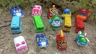 mencari dan menemukan mainan robot car poli mobil balap bus tayo.