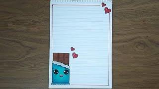 تزيين دفتر على شكل شوكولاتة كيوت  رسومات لتزيين الدفاتر  easy notebook border design