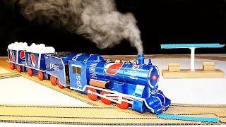 Pepsi Steam Train  How to Make a Steam Train and Cardboard Brio Tarck  Train Track Switch
