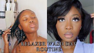 POST RELAXER WASH DAY ROUTINE  SHORT & RELAXED HAIR.