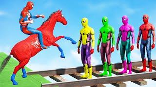 GTA 5 Crazy Ragdolls  Red Spiderman Horse Ride Spiderman Color Bridge Jumps Horse Spiders Fails