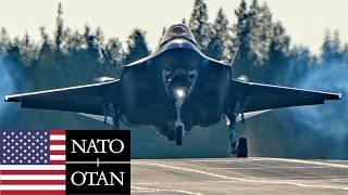 USAF Highway landing. F-35A fighters during military exercises in Finland NATO.