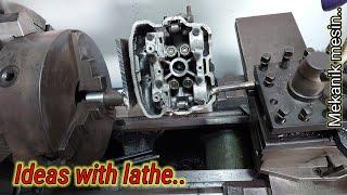 Repairing cylinder head Honda CBR k56 adding 4 bearings in the camshaft on a lathe