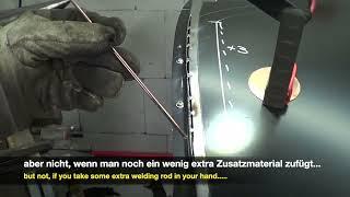 Welding a Big Gap in thin Sheet Großer Spalt im Blech zuschweißen Porsche 356 Oldtimerseminare....