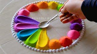 Simple rangoli for diwali using spoon l महालक्ष्मी रांगोळी l easy navratri rangoli designs l kolam