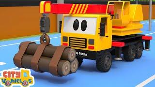 Construction vehicle change new wheels to pass barrier- - Tractor dump truck and bulldozer for Kids