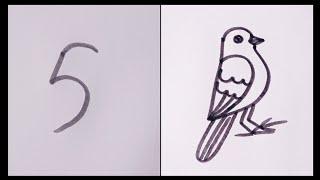 How to draw a sparrow  easy sparrow bird drawing from number 5  sparrow drawing easy way