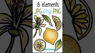 Lemon Clipart - SVG JPG PNG - Hand Drawn watercolor and repeating pattern #Shorts