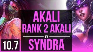 AKALI vs SYNDRA MID  Rank 2 Akali Rank 8 2 early solo kills Dominating  NA Challenger  v10.7