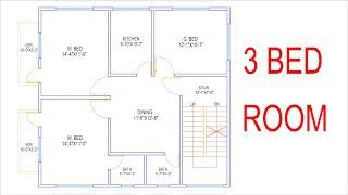 HOUSE PLAN DESIGN  EP 298  1000 SQUARE FEET 3 BEDROOMS HOUSE PLAN  LAYOUT PLAN