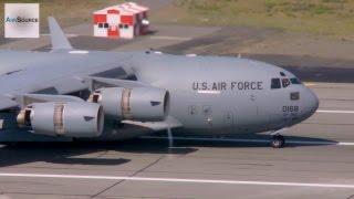 C-17 Globemaster III Reverse Thrust Stunt - Short Field Landing & Backing Up