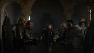 The Small Council and Bronn the Master of Coin. Game of Thrones season 8 Episode 6 scene.