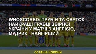 WhoScored Трубін та Сваток - найкращі гравці збірної України у матчі з Англією Мудрик - найгірший