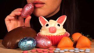 ASMR Easter Bunny Cupcake Chocolate Eggs Carrot Strawberries  Eating Sounds No Talking