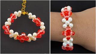 Diy easy bracelet  Beautiful and easy pearls bracelet making at home  How to make beads bracelet