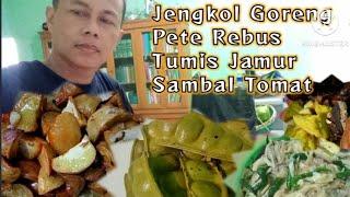 Menu Hari ini Tumis Jamur Cabe Ijo Ikan Asin Lalapan Pete Rebus Dan Sambal Terasi#mukbangndeso